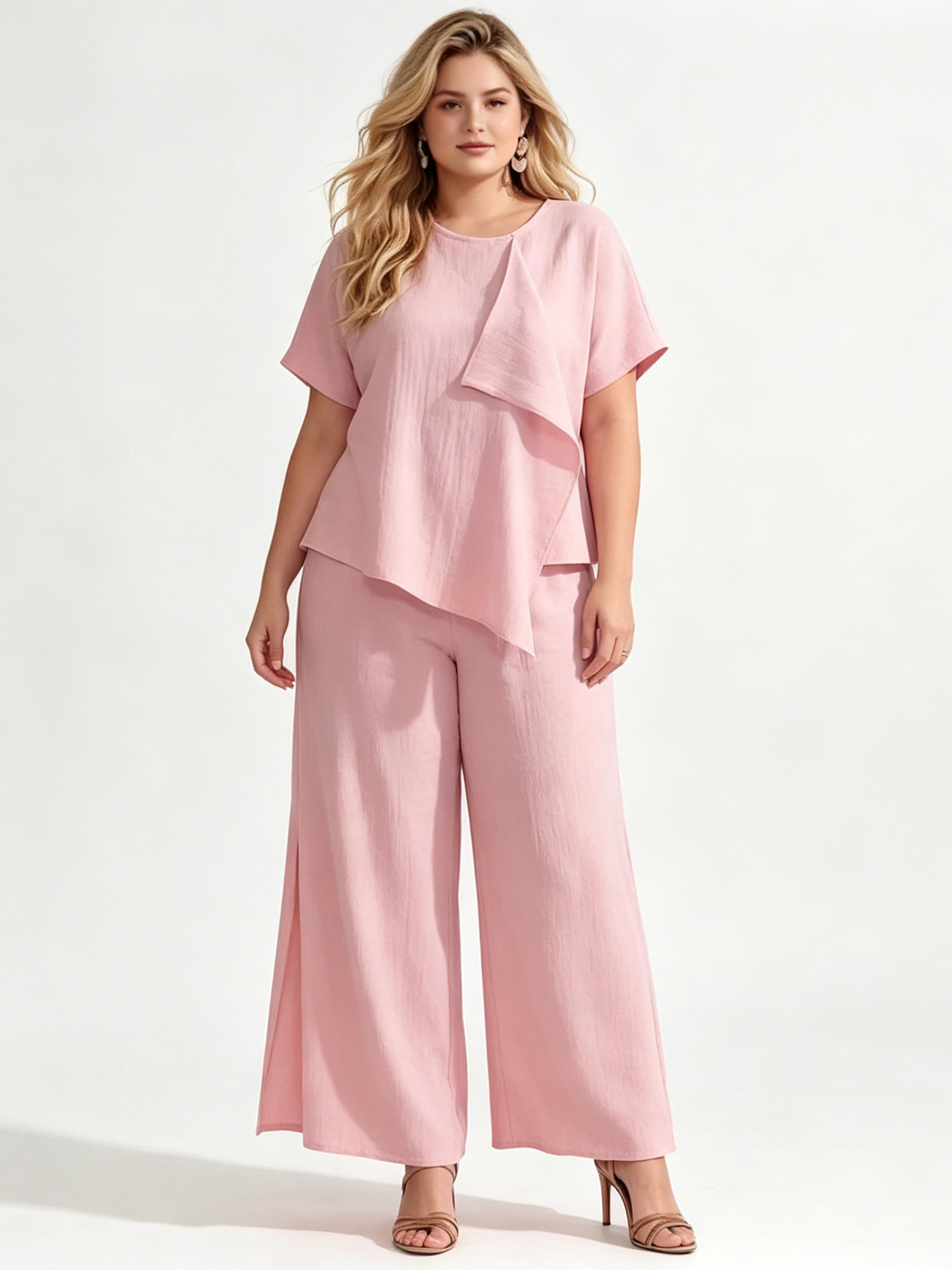 Round Neck Irregular Top Split Wide-leg Pants Set