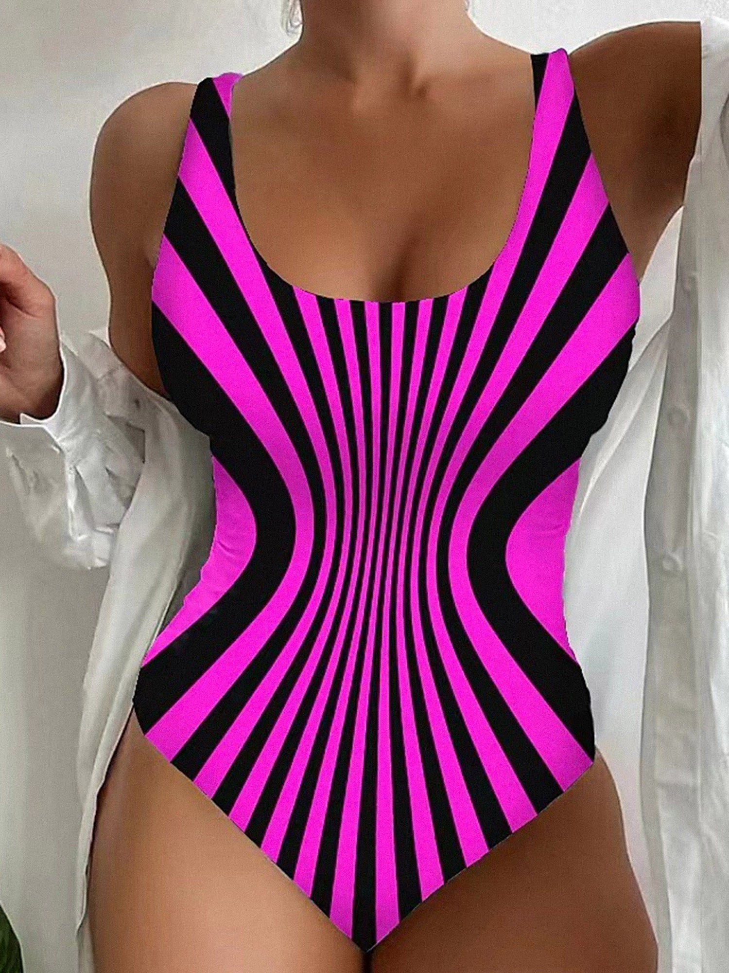 Sexy Strappy Striped Quick-Dry One-Piece Swimsuit