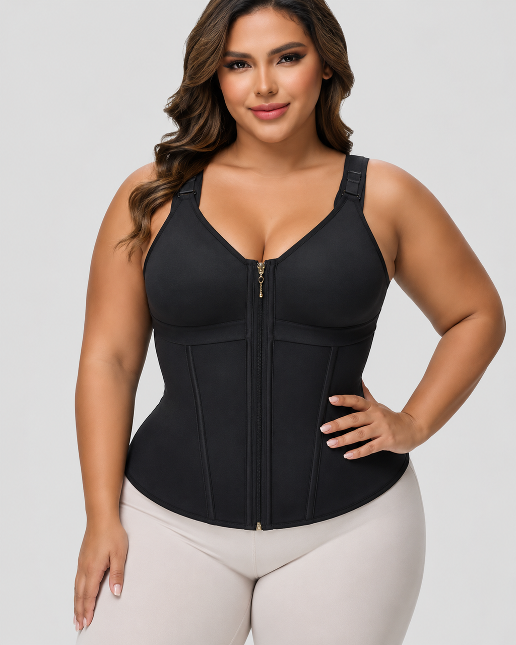 Boned Latex Waist Trainer with Built-in Bra Vest
