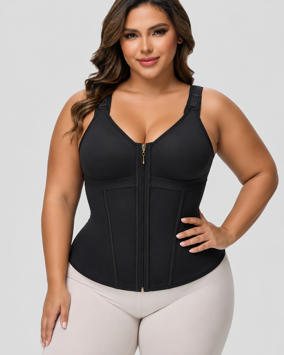 Boned Latex Waist Trainer with Built-in Bra Vest