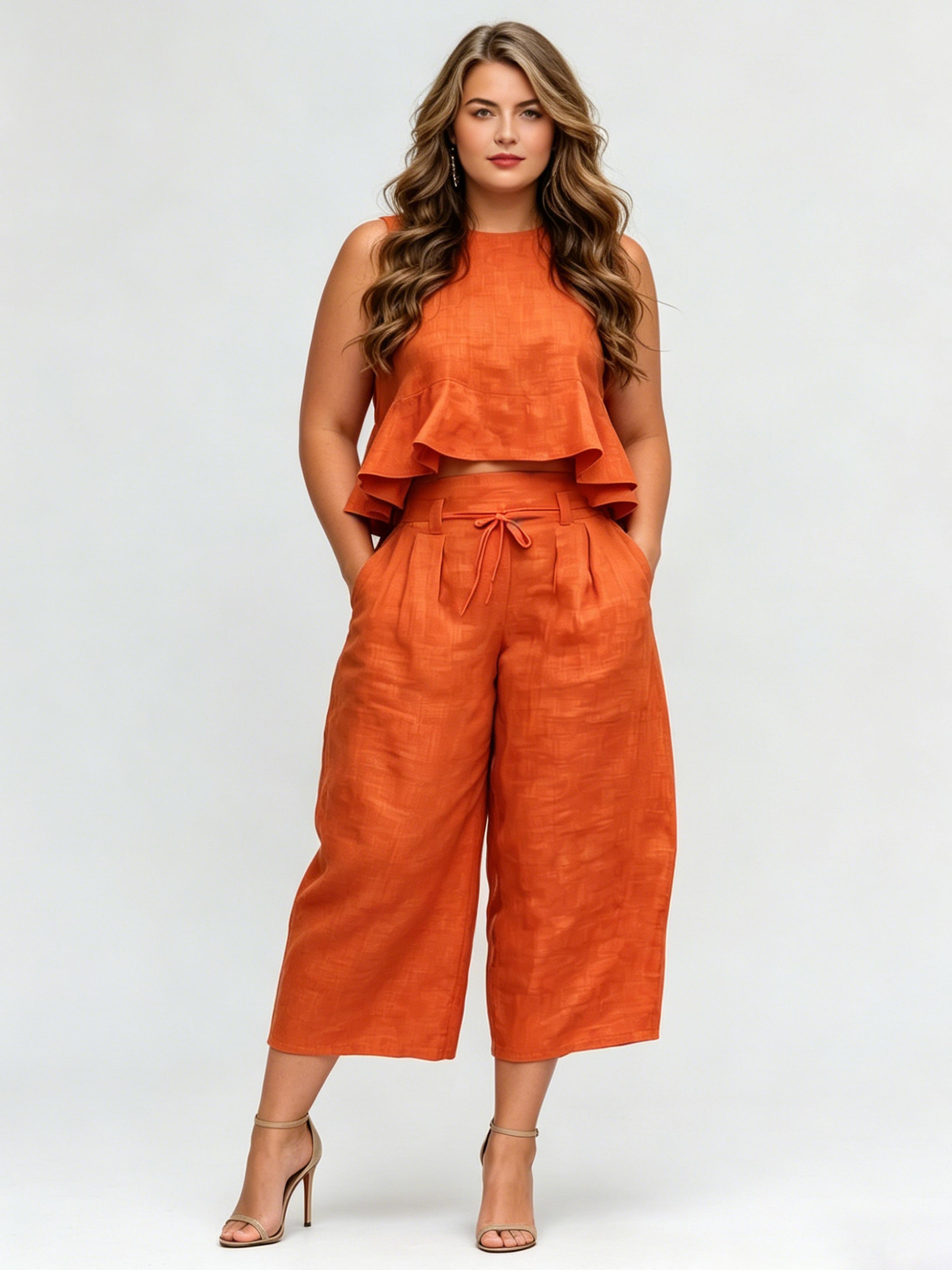 Women's Ruffle-Trimmed Linen-Blend Set