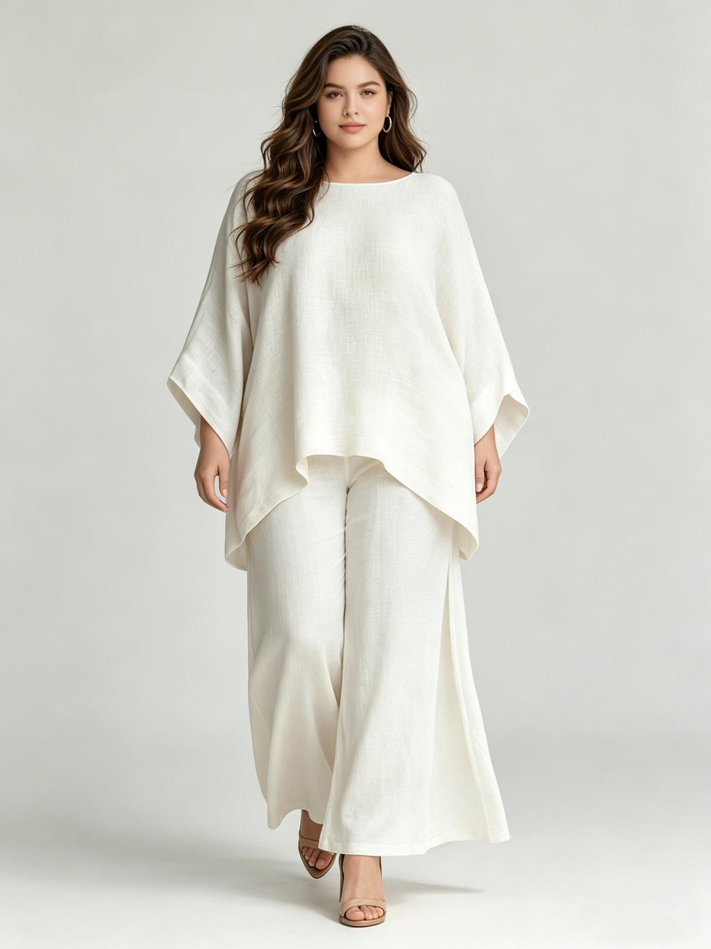 Minimalist Loose-fitting Linen-blend Shirt And Wide-leg Pants Set