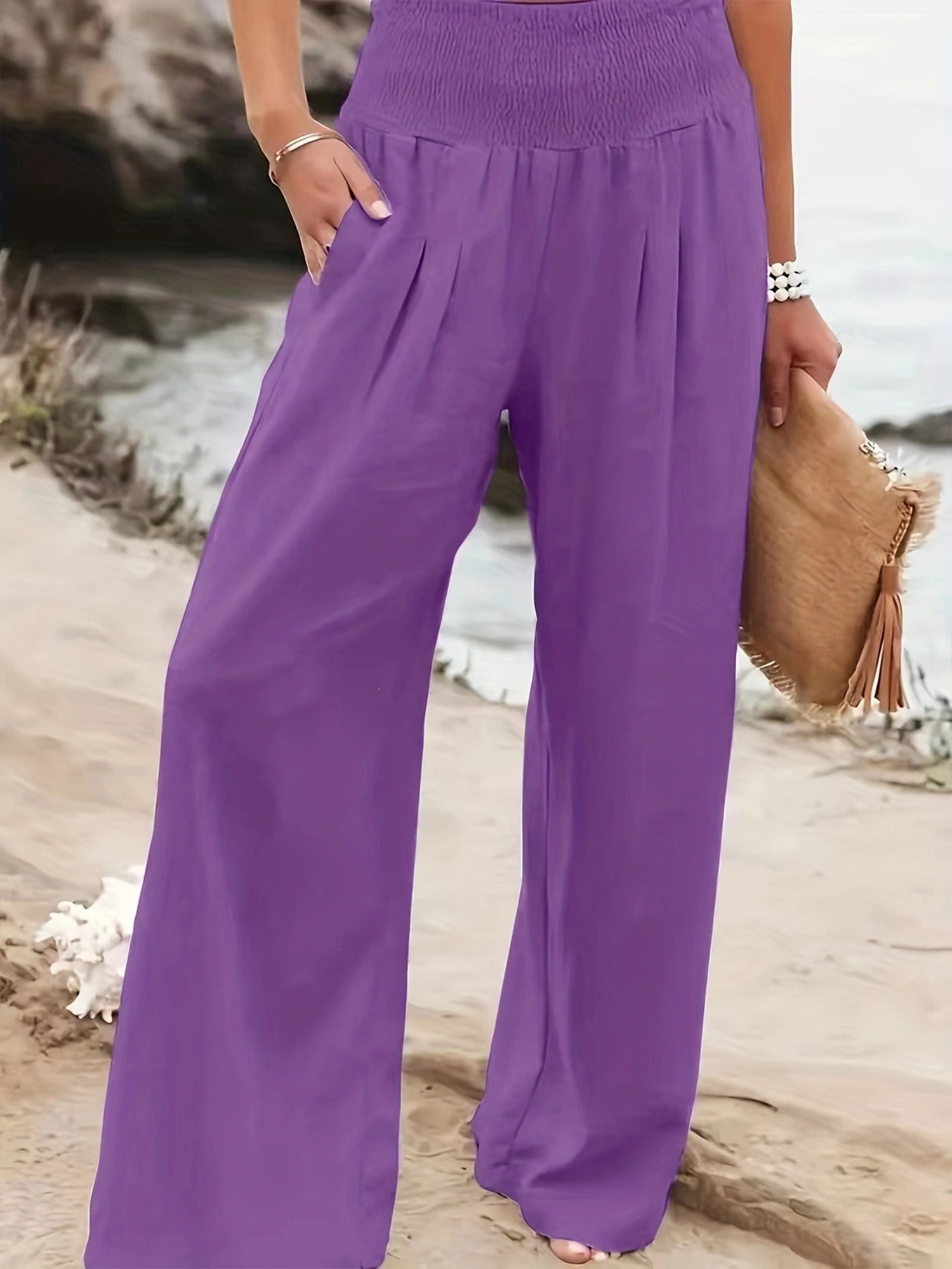 Women Cotton Linen Comfort Casual Mid Rise Pants