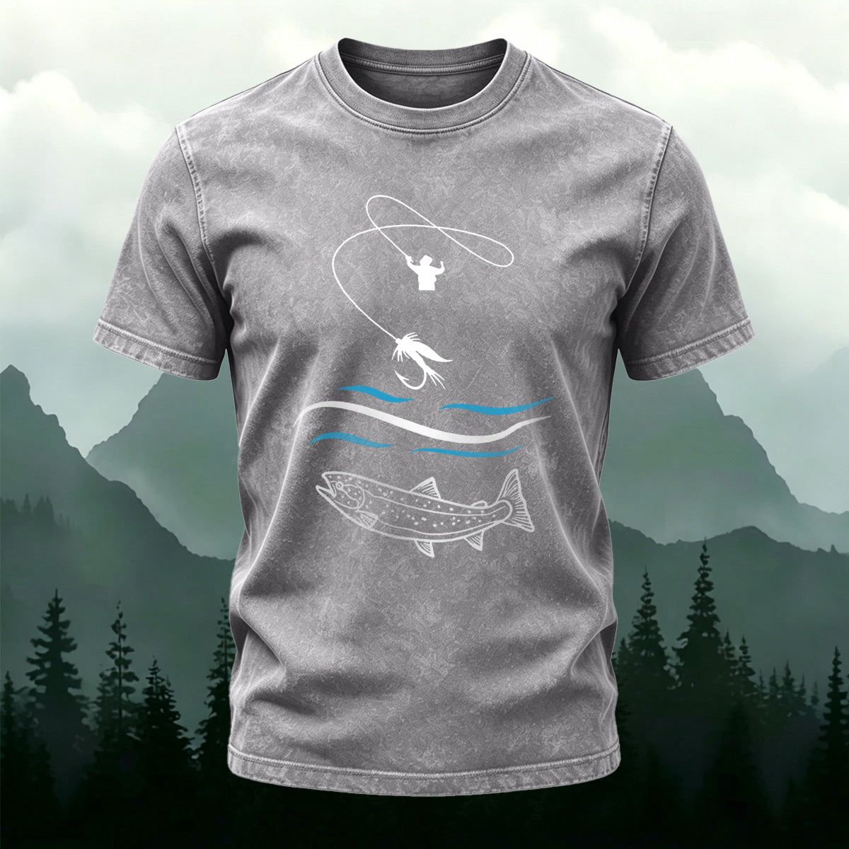 Fishing Pattern Natural Style Ultra-soft Fabric T-Shirt