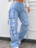 Fashion Versatile Multi-Pocket Casual Cargo Denim Pants