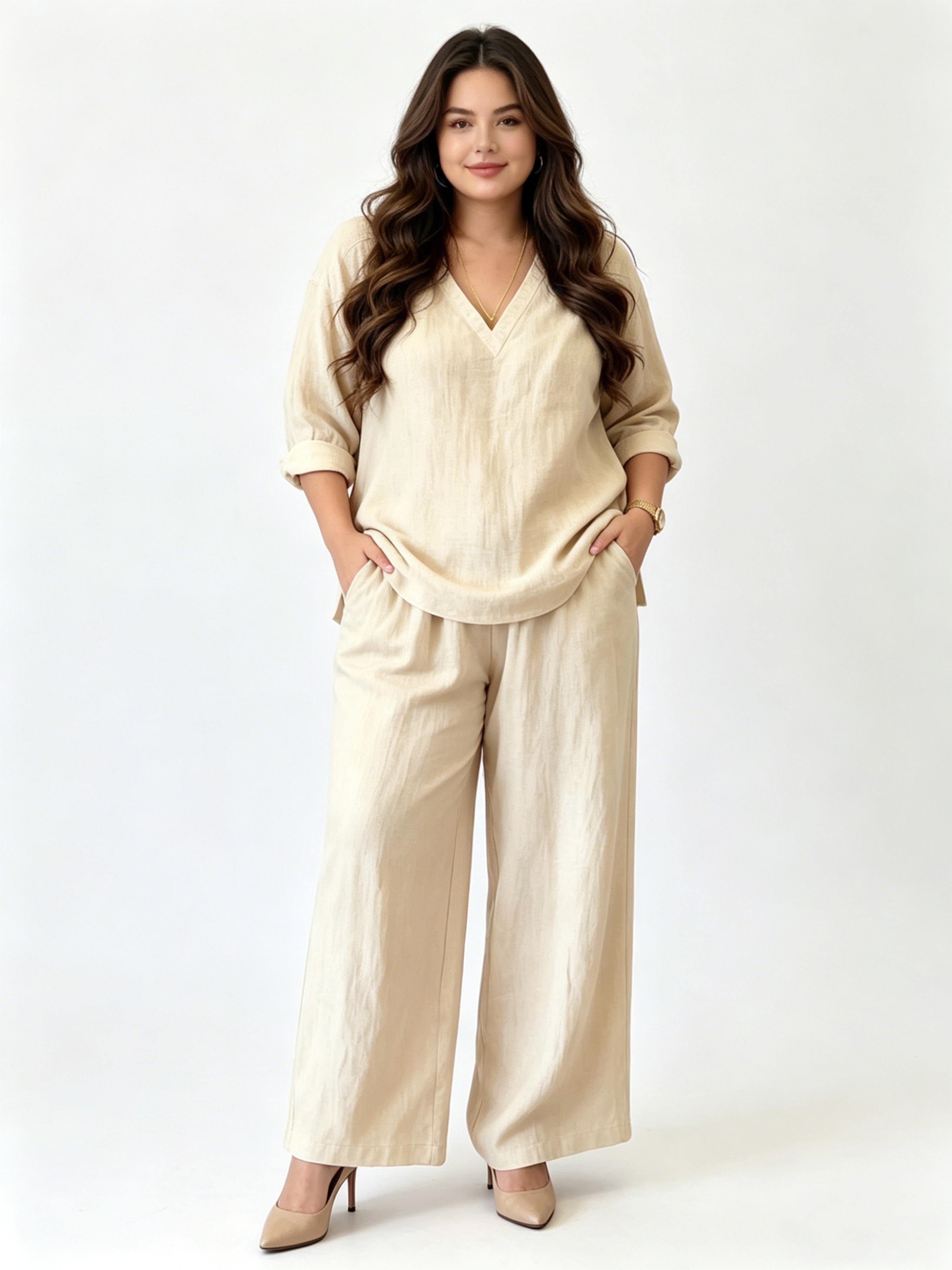 Minimalist Stylish Casual V-neck Comfortable Set