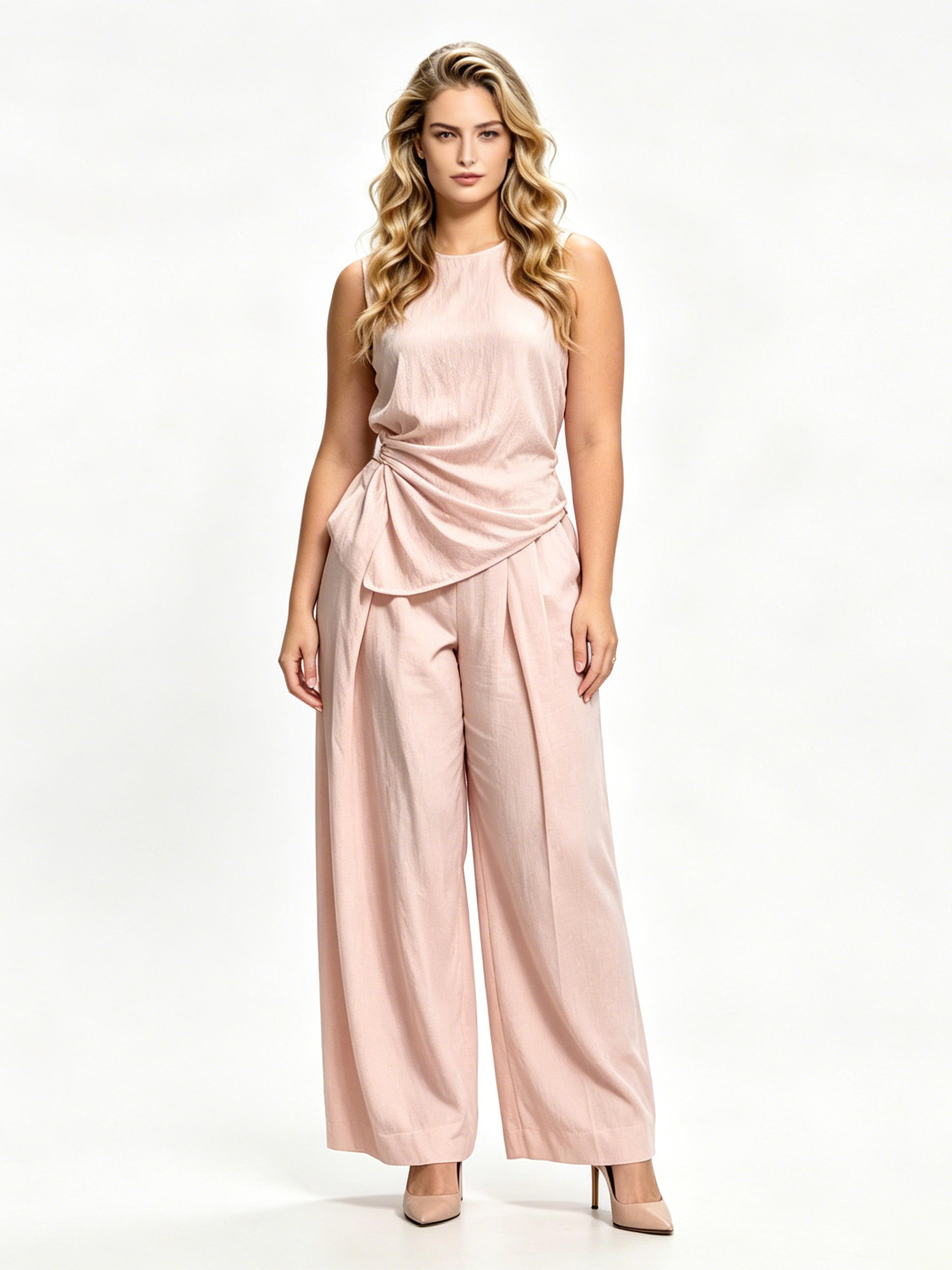 Casual Solid-Color Round-Neck Loose-Fit Sleeveless Two-Piece Set
