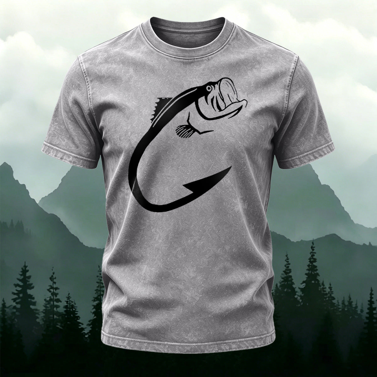 Minimalist Fish Pattern Outdoor Casual Washed Cotton T-Shirt