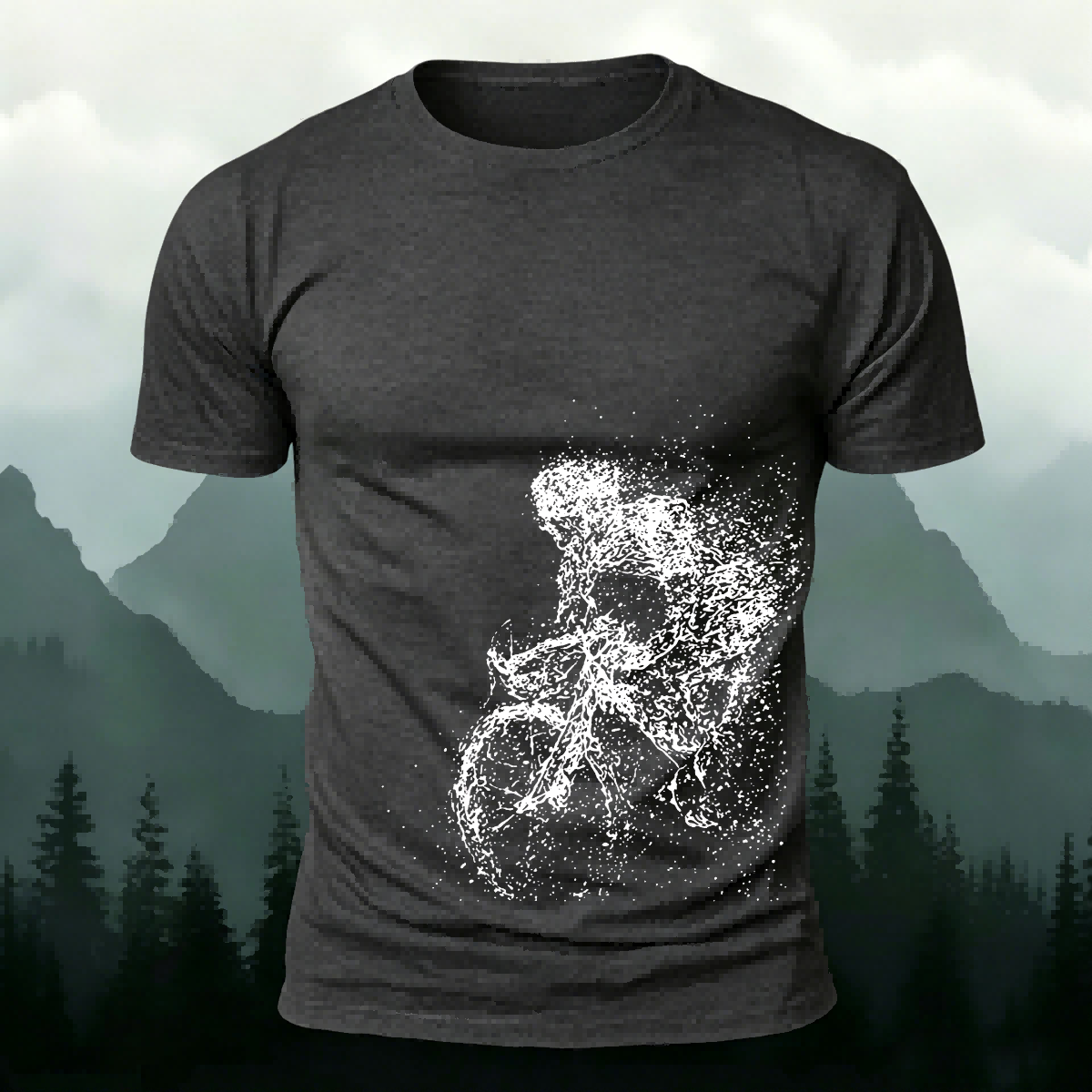 Cycling Pattern Mountain-Style Cotton Casual T-Shirt