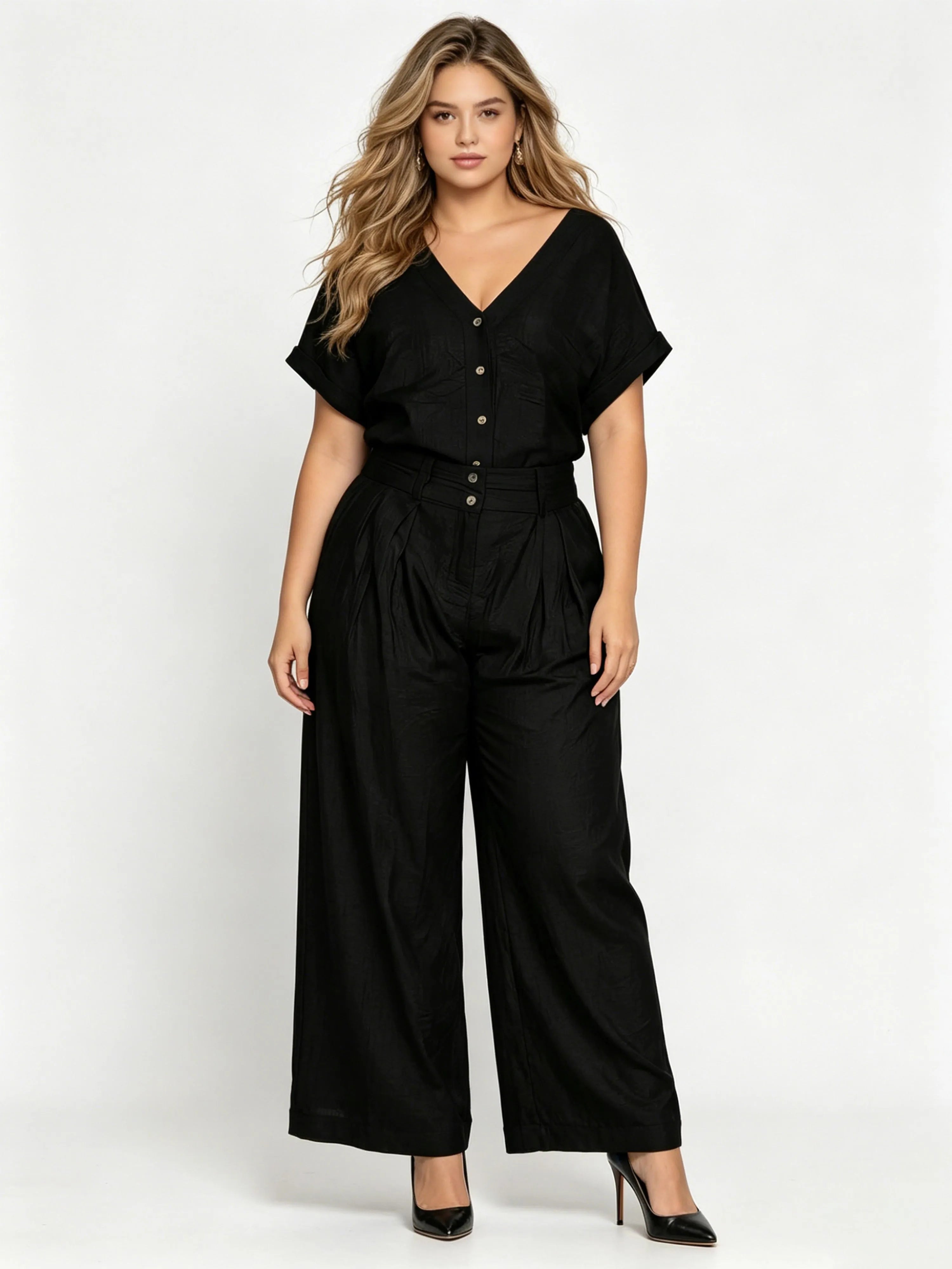Fashionable Casual Retro Solid-Color Loose-Fitting Set