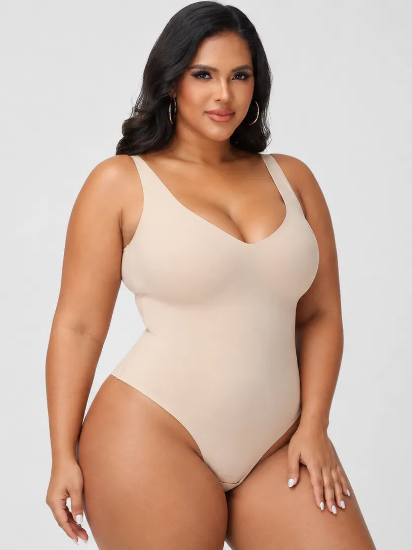 Seamless V-Neck Tummy Control Open Crotch Back Shapeware