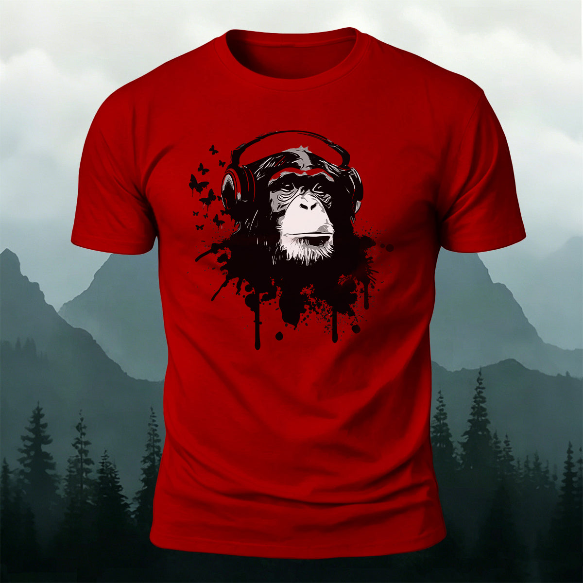 Gorilla Headphones Print Casual Cotton T-Shirt
