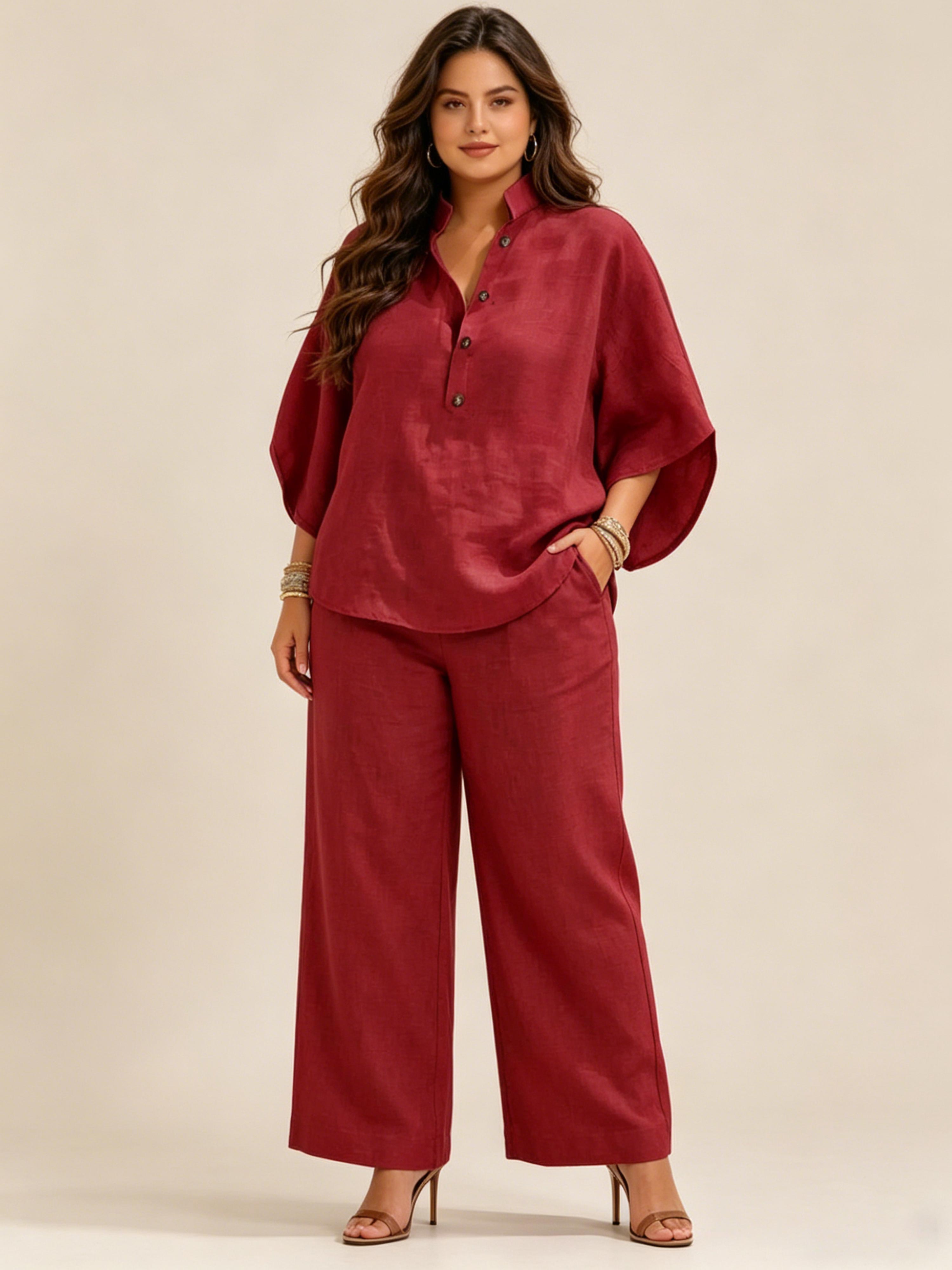 Cotton Linen 9/10 Sleeve Casual Chic Set