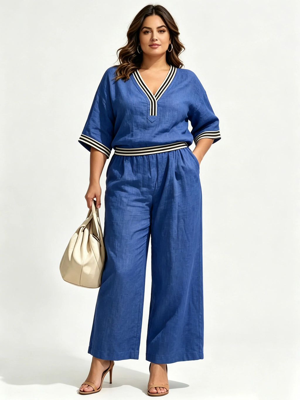 Linen V-neck Casual and Comfortable Two-Piece Set