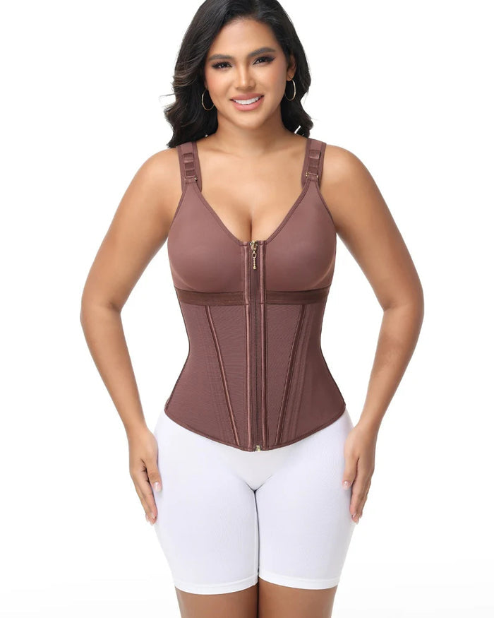 Boned Latex Waist Trainer with Built-in Bra Vest