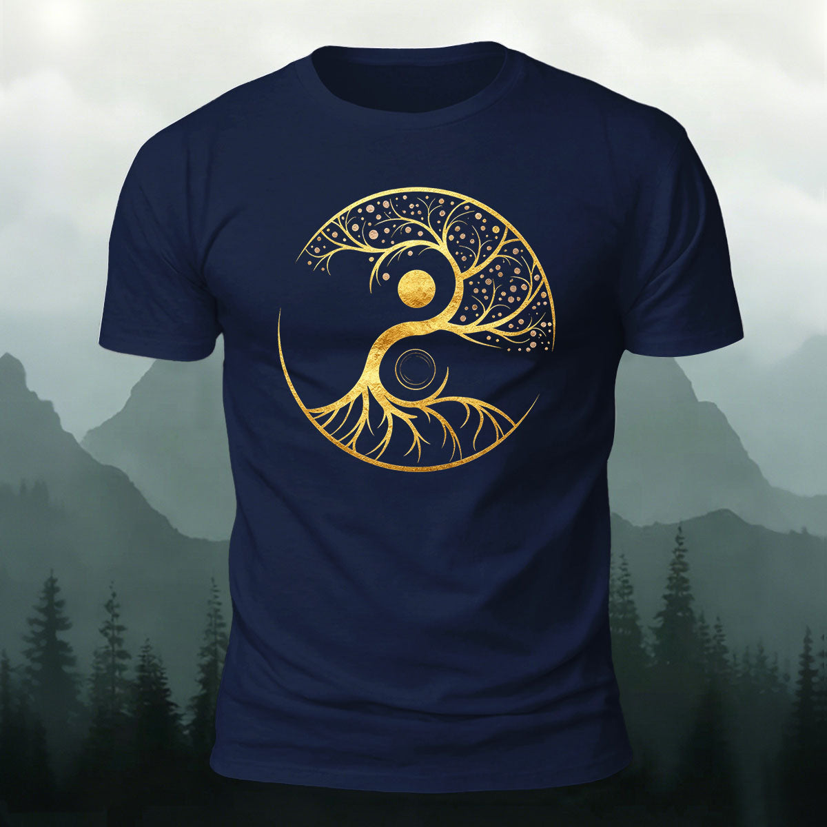 Artistic Graphics Pattern Mountain-Style Cotton T-Shirt