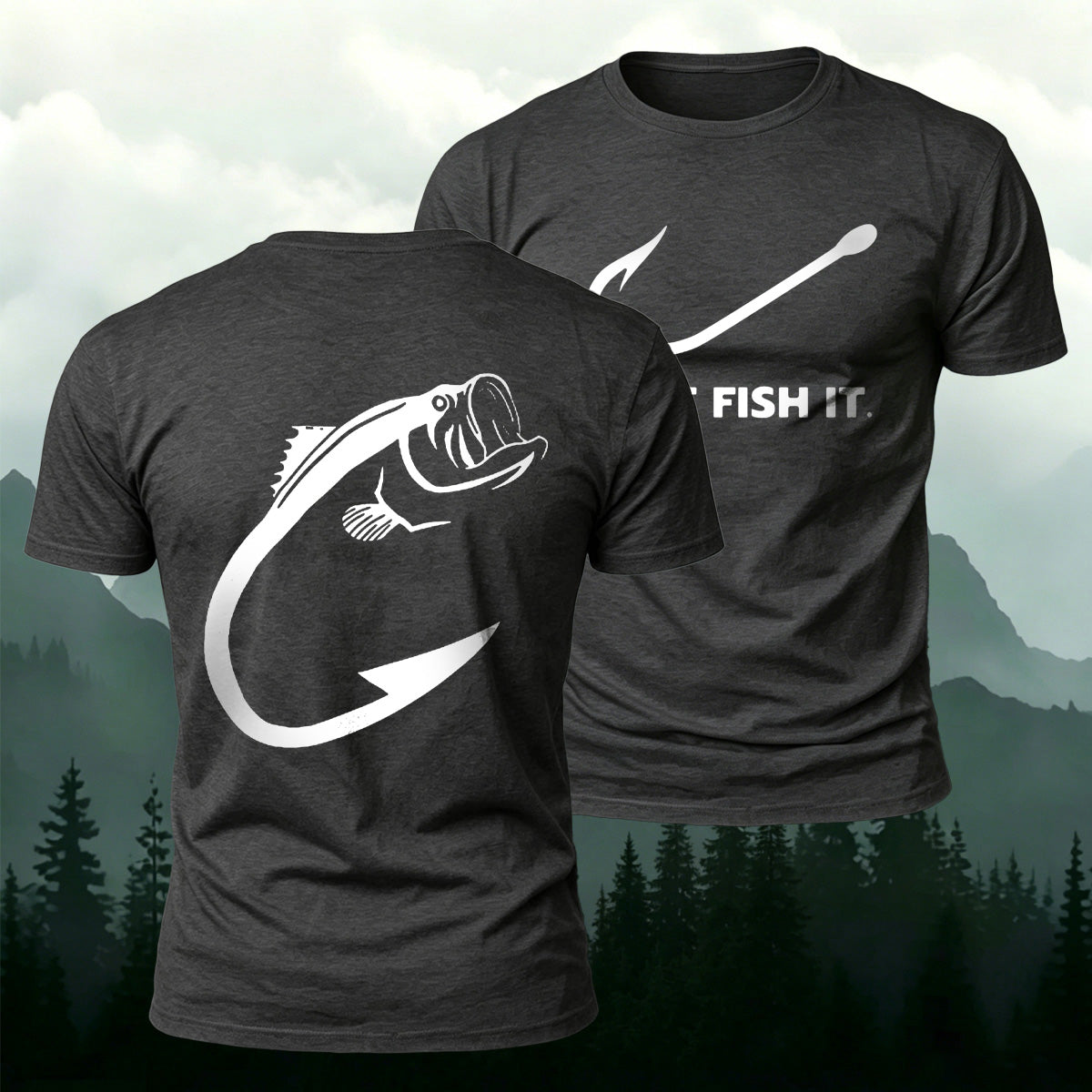Fish and Hook Pattern Outdoor Style Casual T-Shirt