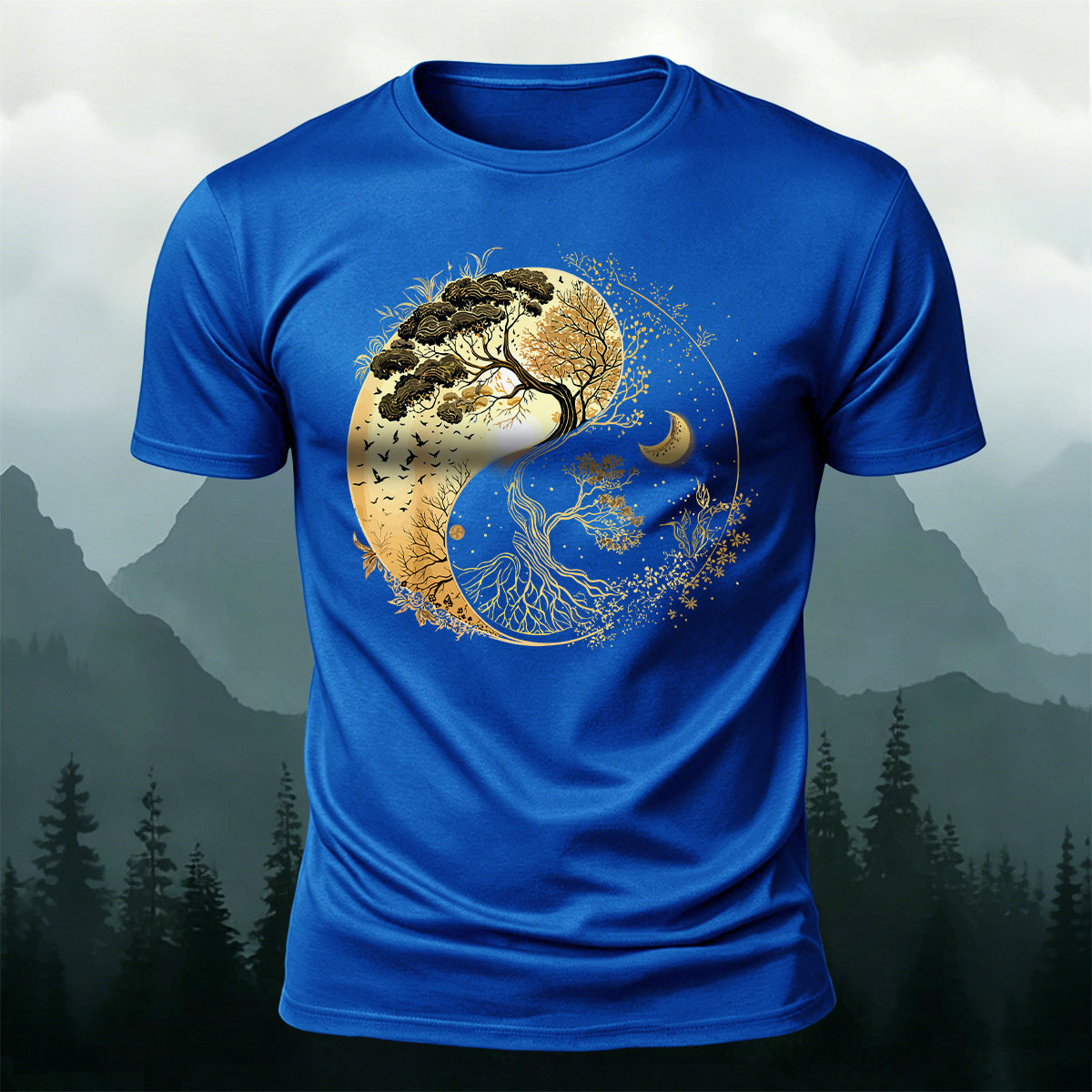 Yin-Yang Tai Chi Tree Design Casual Cotton T-Shirt