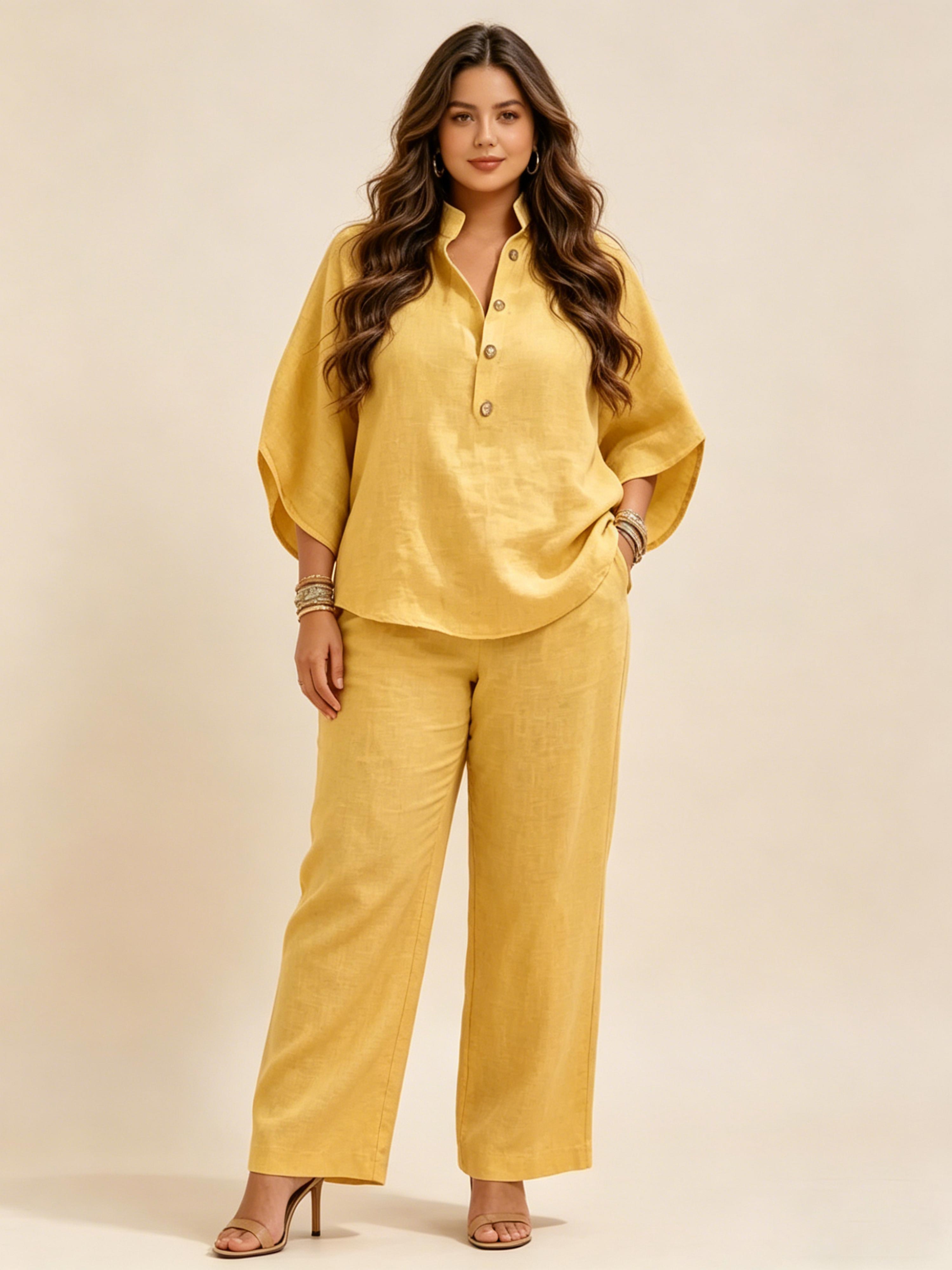 Cotton Linen 9/10 Sleeve Casual Chic Set
