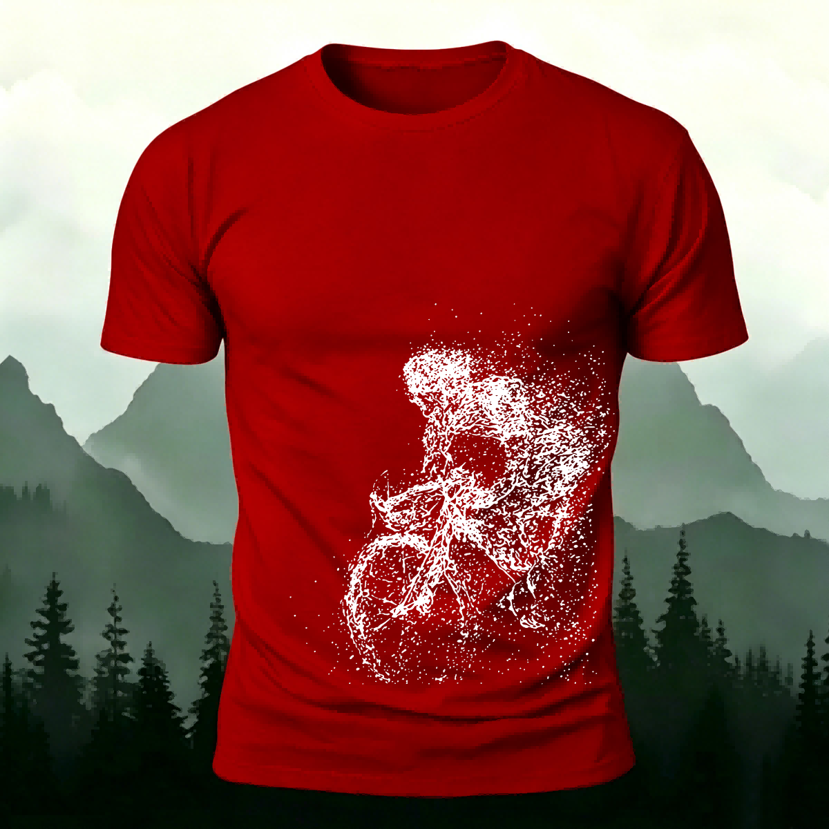 Cycling Pattern Mountain-Style Cotton Casual T-Shirt