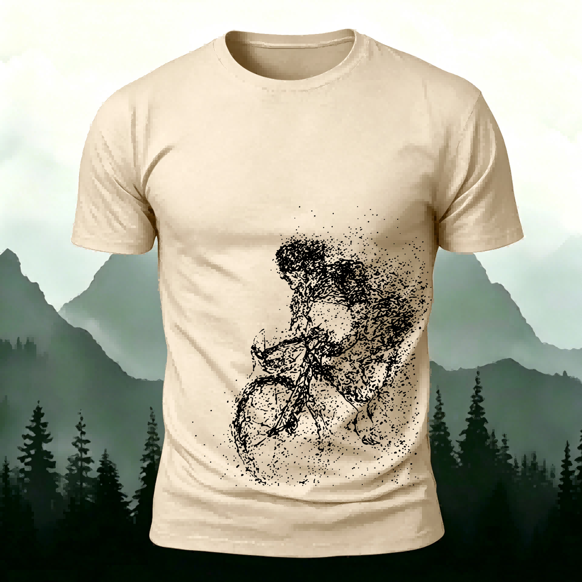 Cycling Pattern Mountain-Style Cotton Casual T-Shirt