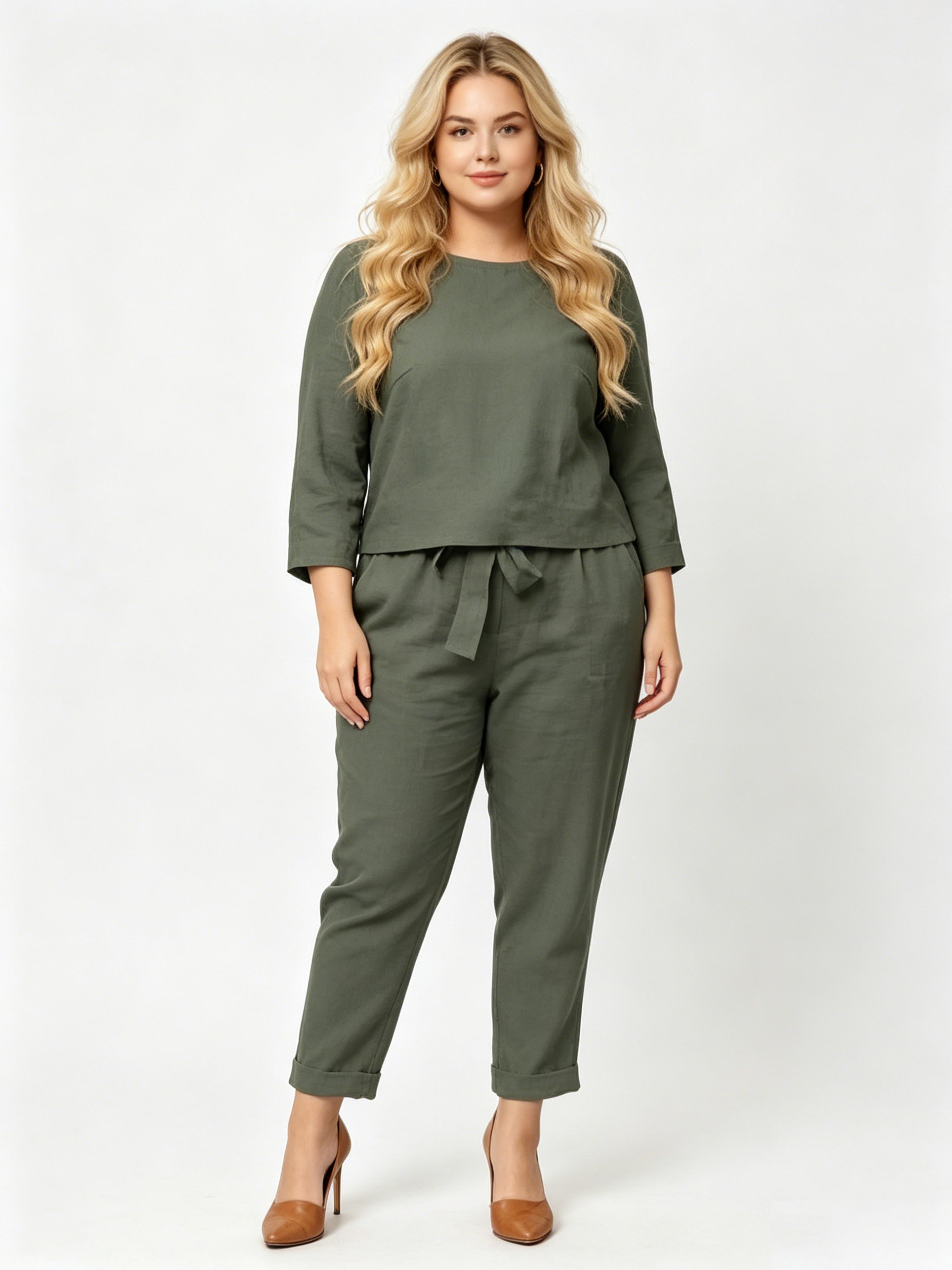 Simple Retro Solid-Color Casual Two-Piece Set