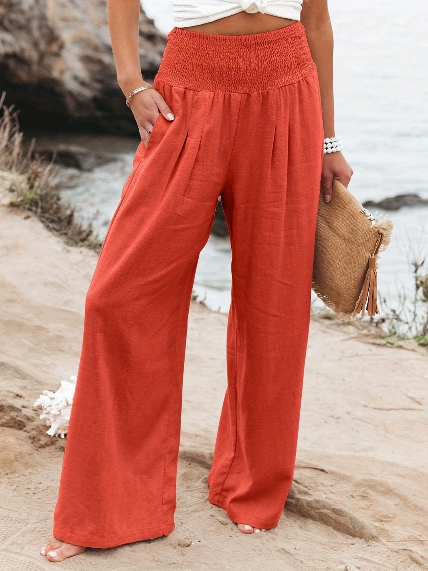 Women Cotton Linen Comfort Casual Mid Rise Pants