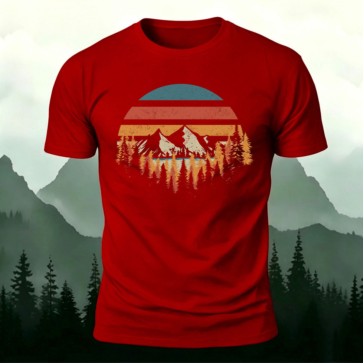 Mountain Landscape Pattern Retro Trend Cotton T-Shirt