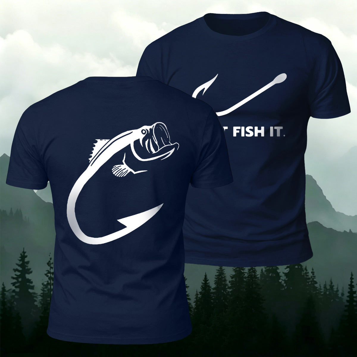 Fish and Hook Pattern Outdoor Style Casual T-Shirt