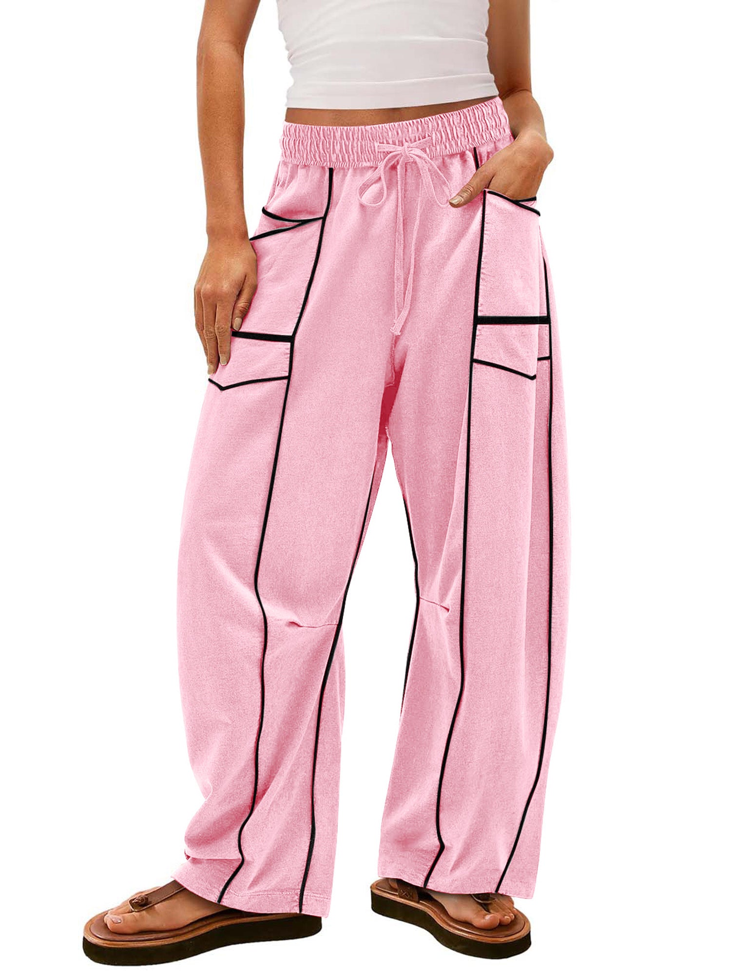 Women Loose Casual Drawstring Wide Leg Pants