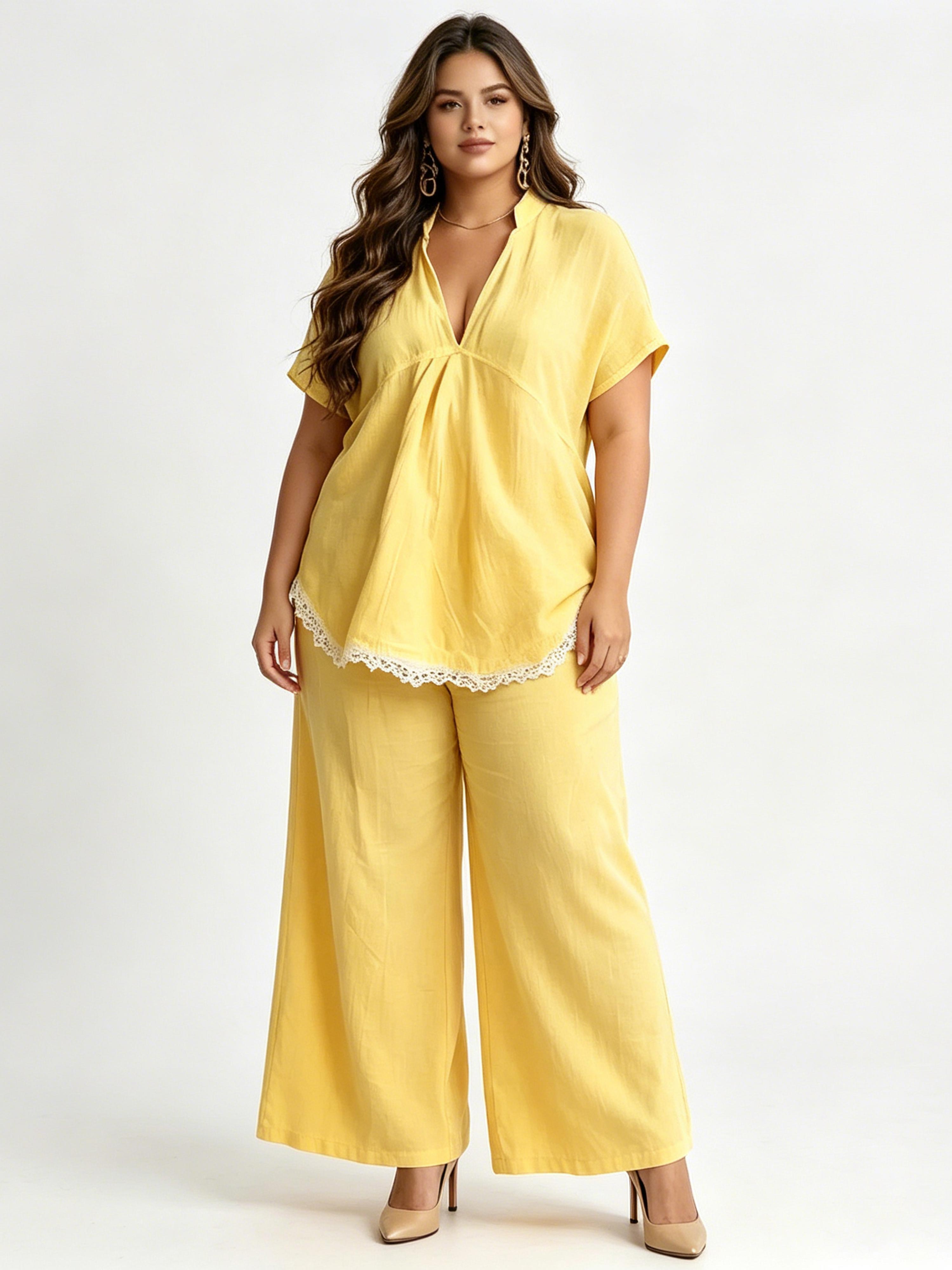 Summer Short-Sleeve and Loose-Fit Long-Pants Set