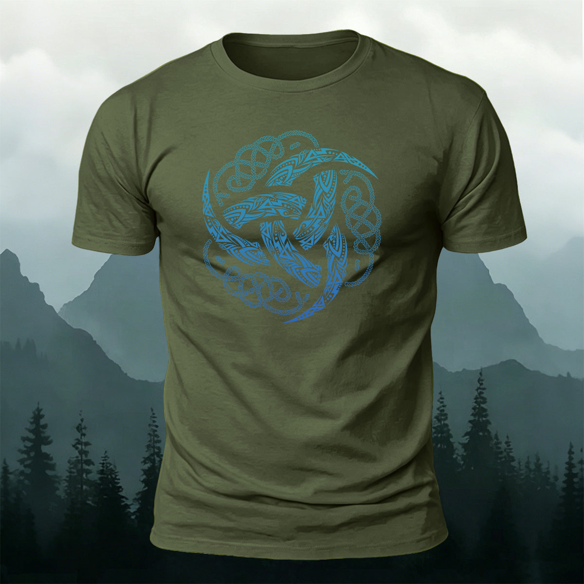 Viking Mythology Totem Print Casual Cotton T-Shirt