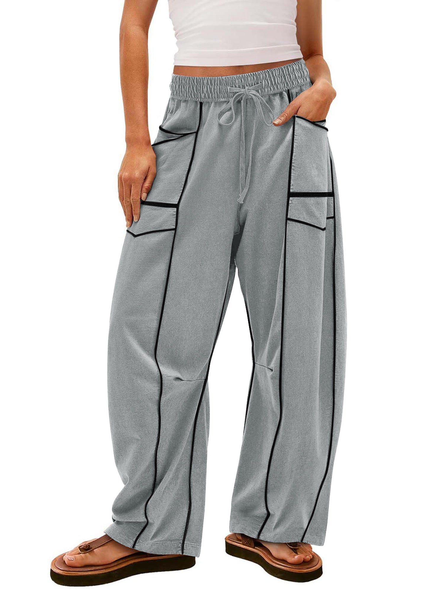 Women Loose Casual Drawstring Wide Leg Pants