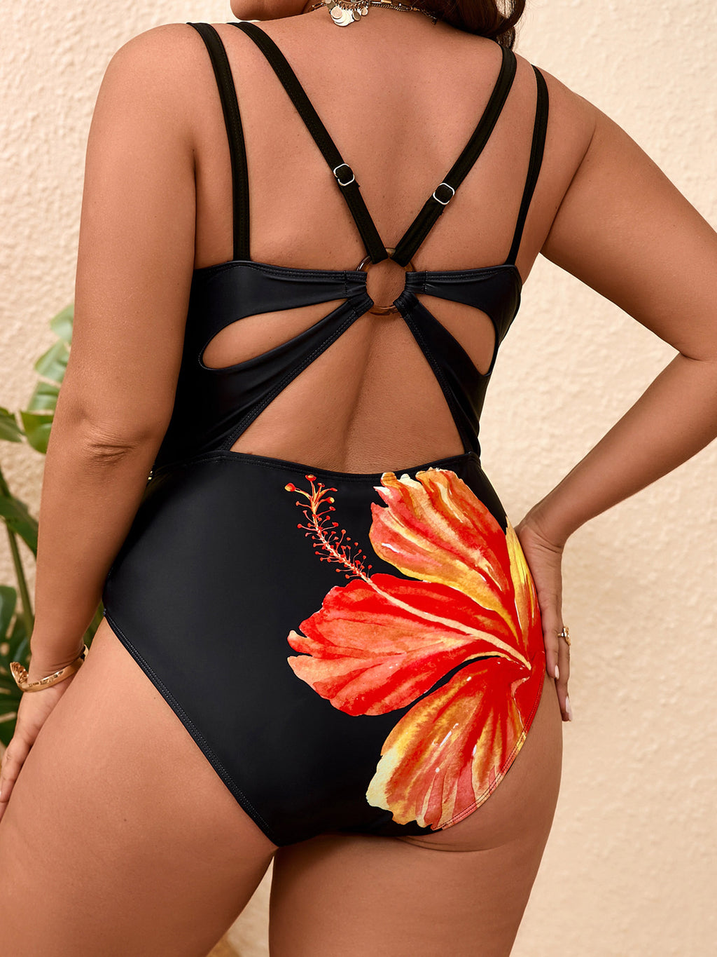 Floral-Print Sexy Backless One-Piece Swimsuit