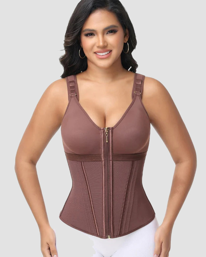 Boned Latex Waist Trainer with Built-in Bra Vest