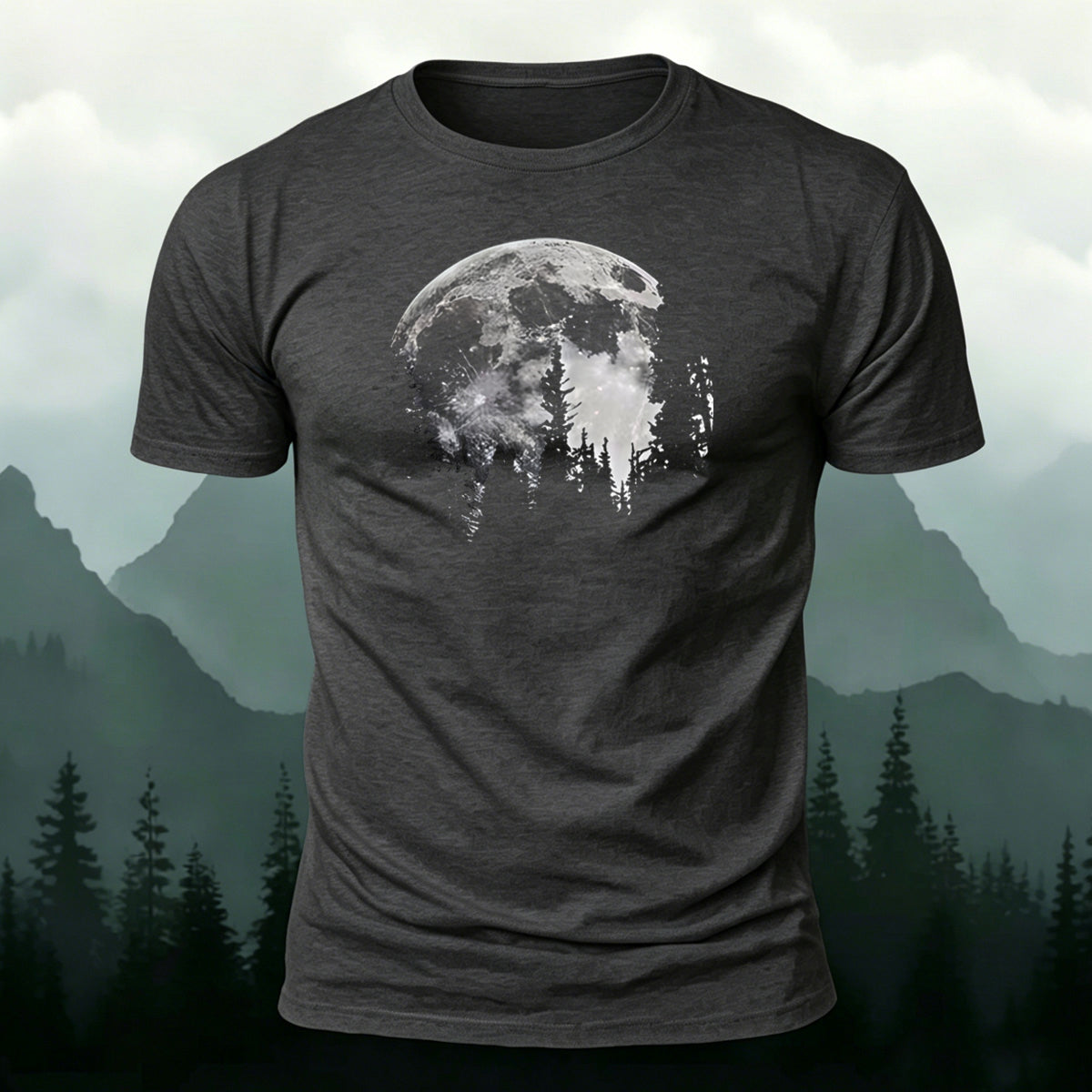 Moon Print Combed Cotton Casual T-Shirt