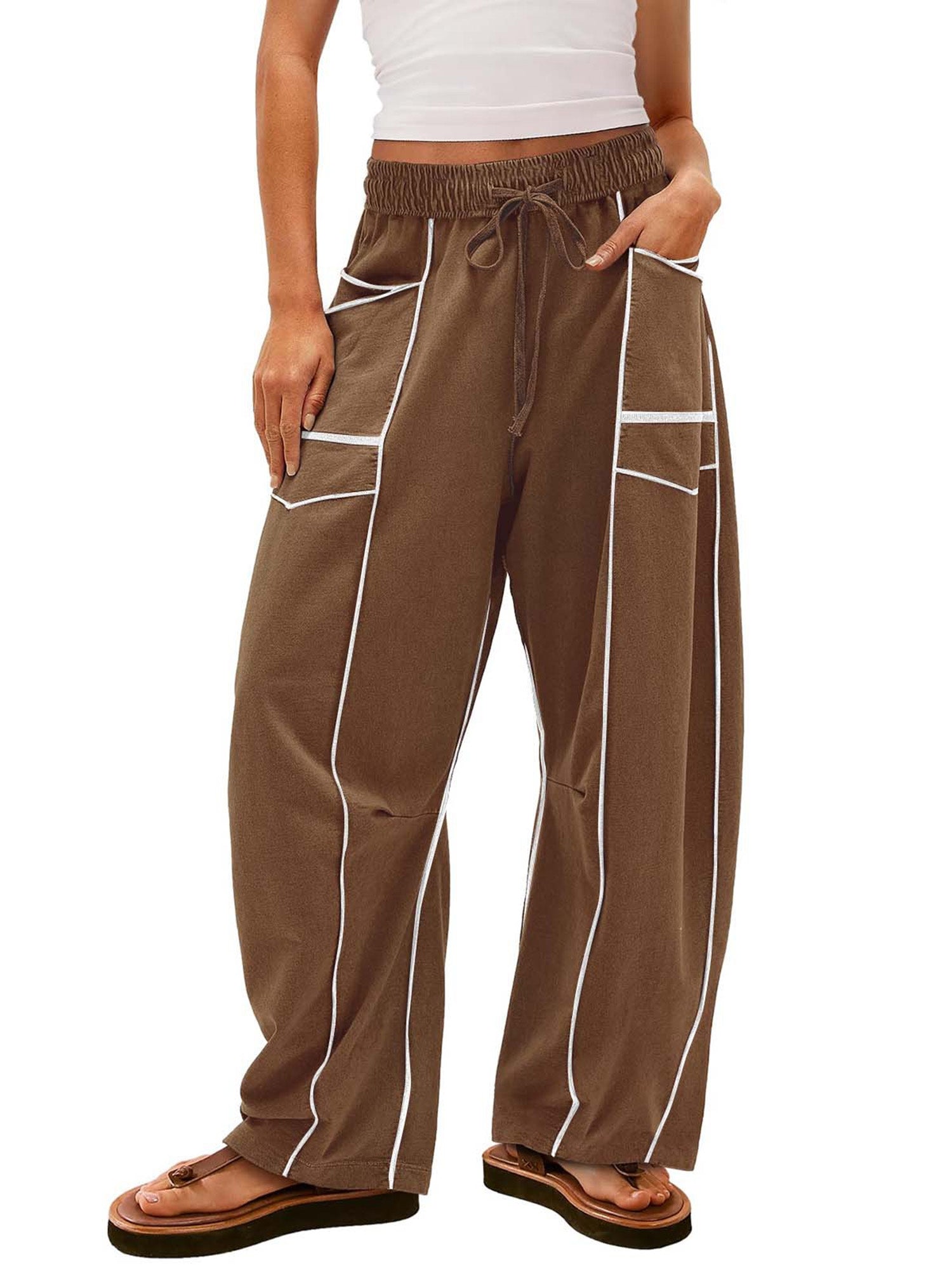 Women Loose Casual Drawstring Wide Leg Pants