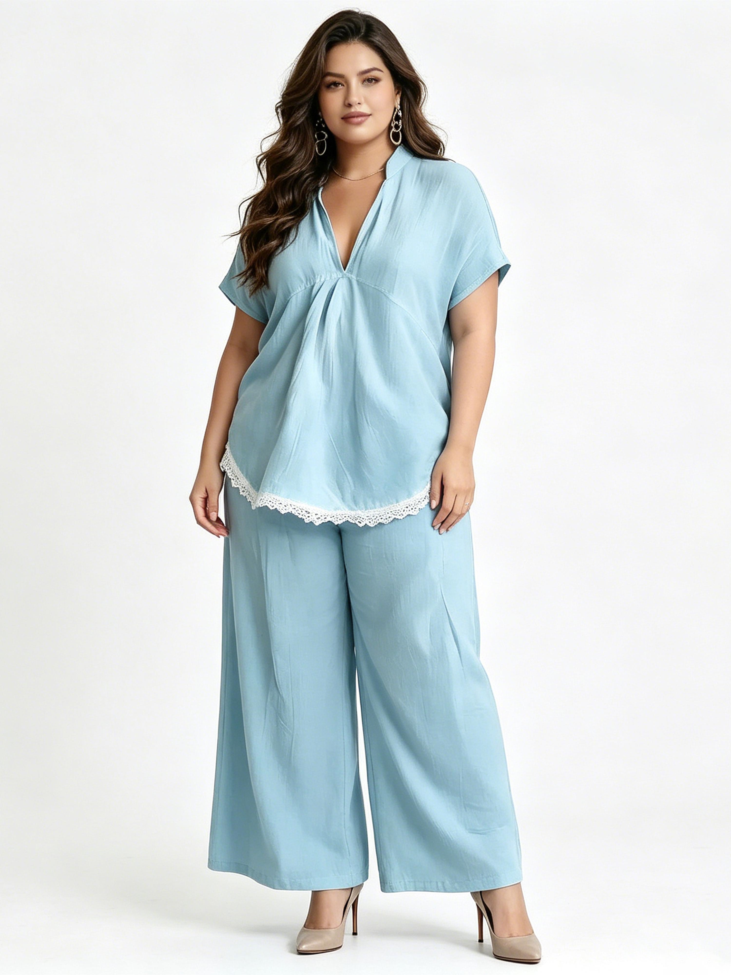 Summer Short-Sleeve and Loose-Fit Long-Pants Set