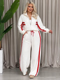 Women Y2K Striped Casual Tracksuit Two Piece Set