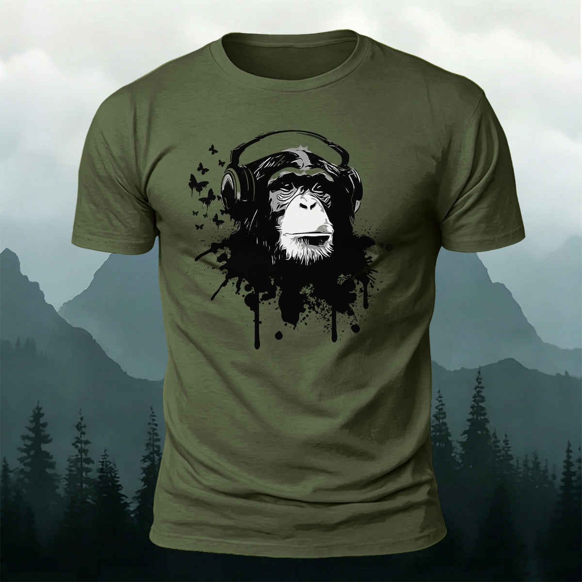 Gorilla Headphones Print Casual Cotton T-Shirt