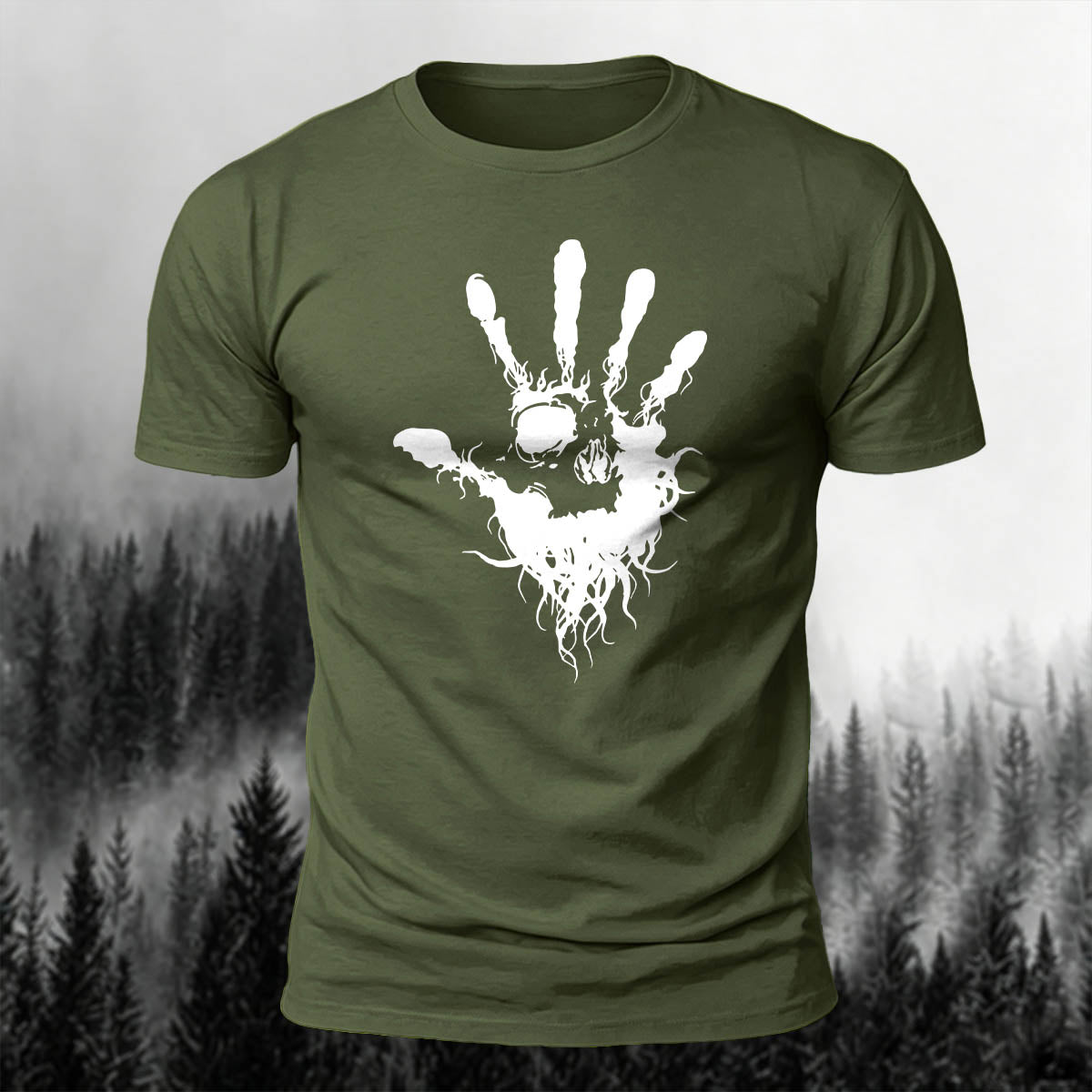 Cotton Skull Face Palm Print Outdoor T-Shirt