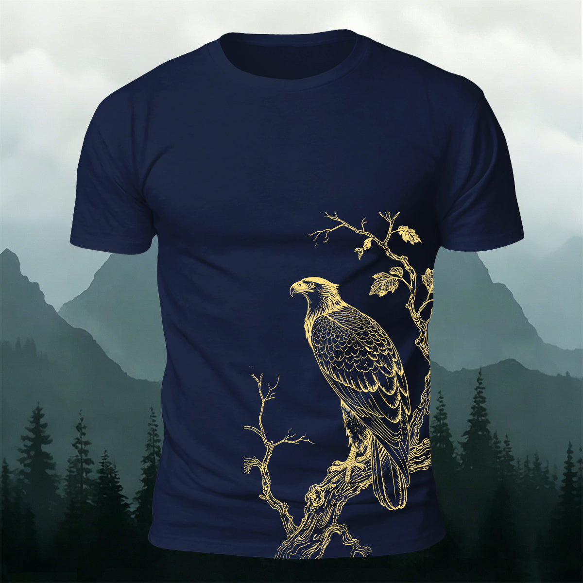 Bird-on-a-Branch PrintCasual 100% Cotton T-Shirt
