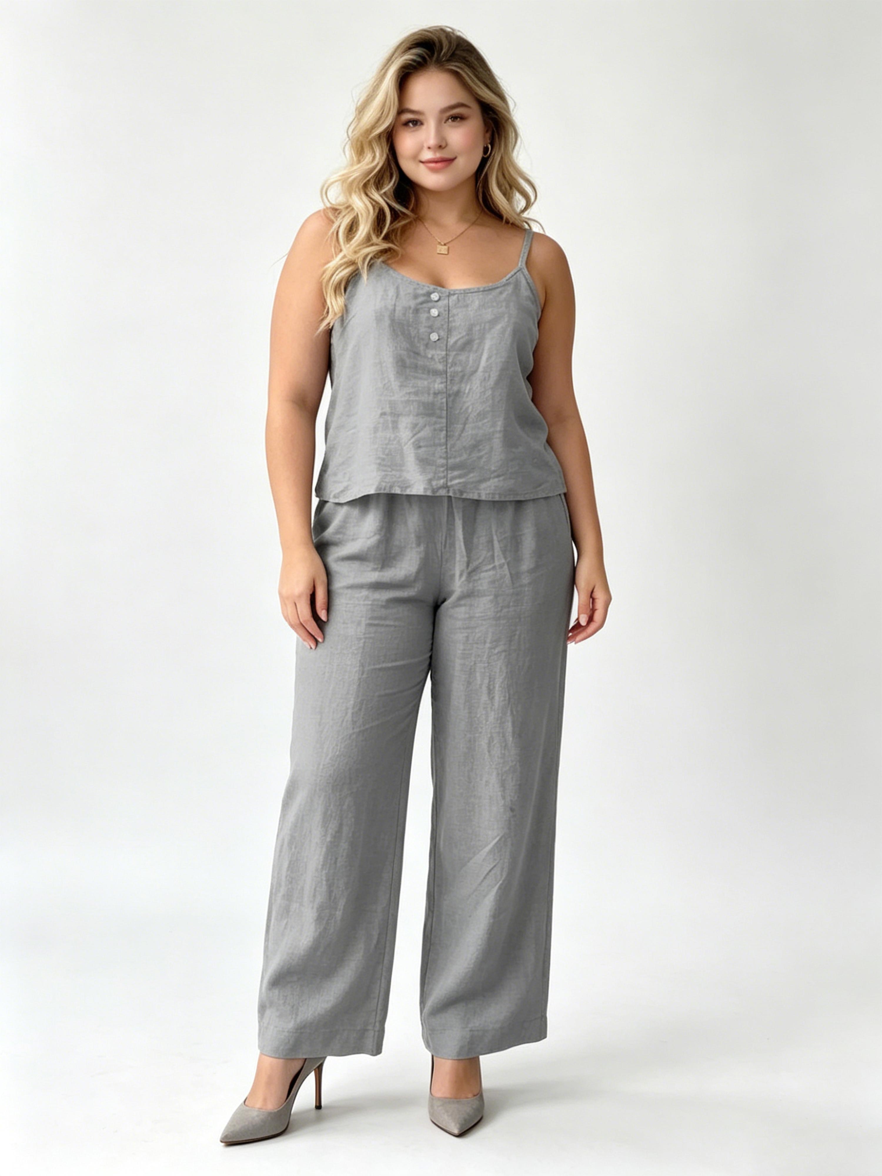 Summer Sleeveless Nude-Colored Cotton-Linen Set