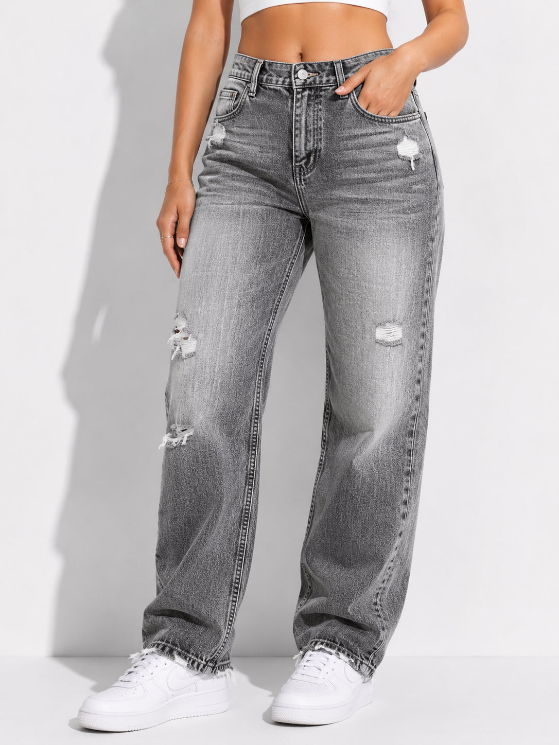 Women's Slim-Fit Fashionable Casual Distressed Washed Jeans