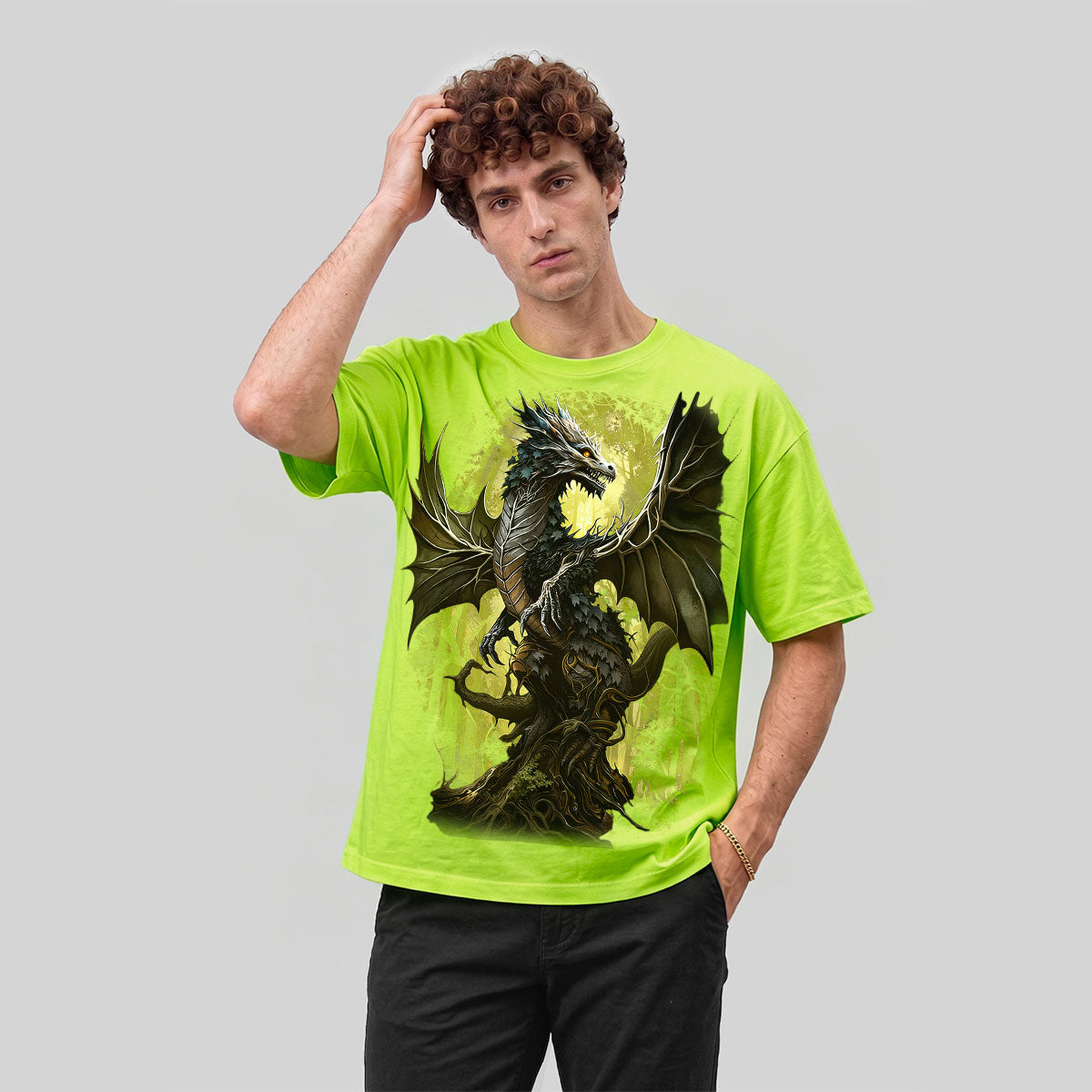 Retro Forest Dragon Print Outdoor T-Shirt