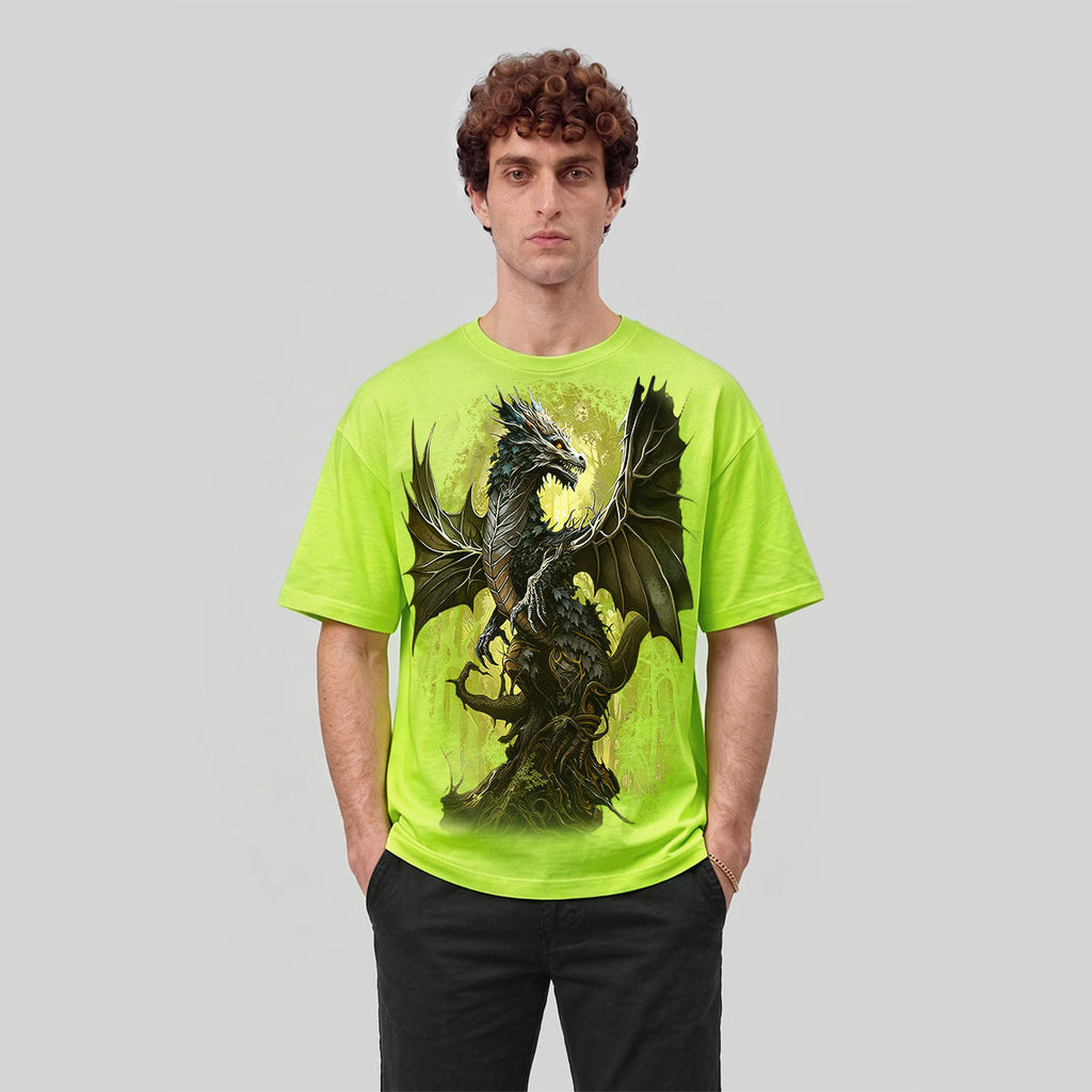 Retro Forest Dragon Print Outdoor T-Shirt