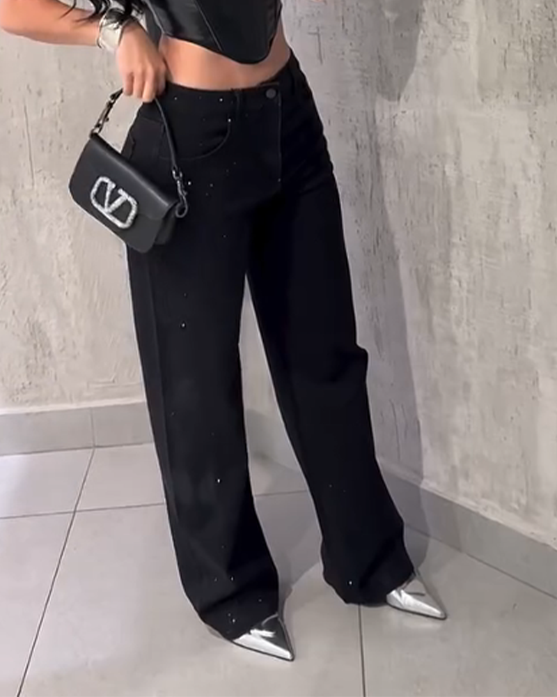 Diamond-Studded Straight-Leg Jeans